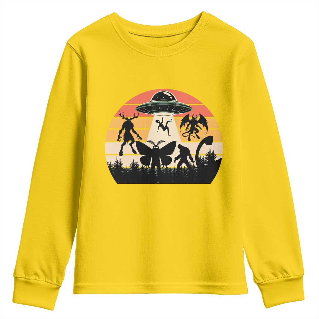 Retro Sunset Cryptid Squad Youth Sweatshirt Cryptid Lover Gift