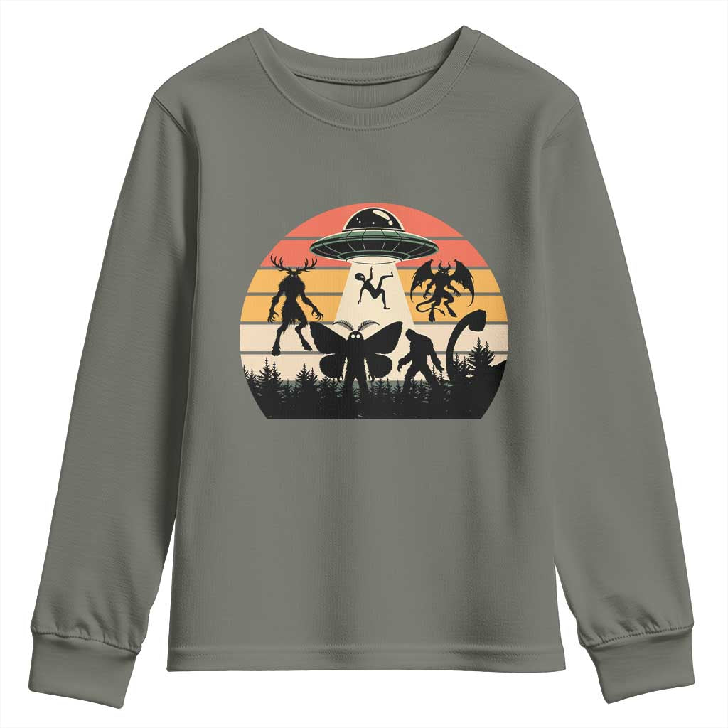 Retro Sunset Cryptid Squad Youth Sweatshirt Cryptid Lover Gift