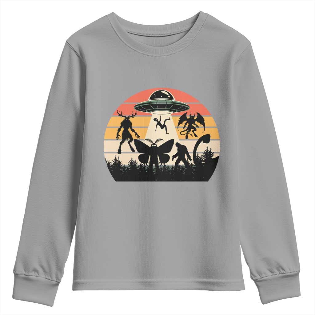Retro Sunset Cryptid Squad Youth Sweatshirt Cryptid Lover Gift