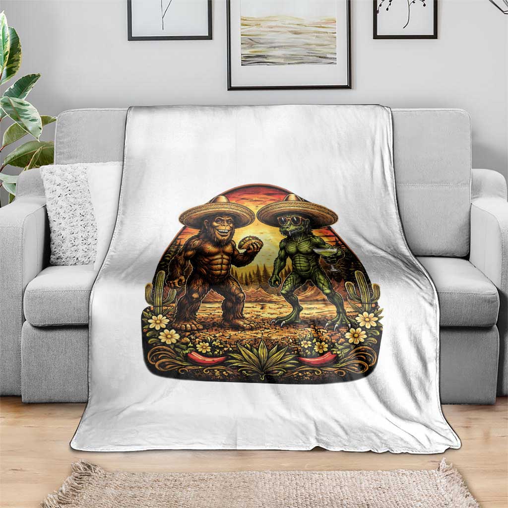 Funny Bigfoot Chupacabra Cinco De Mayo Throw Blanket Cryptid Lover Gift