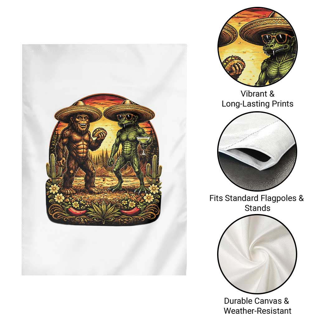 Funny Bigfoot Chupacabra Cinco De Mayo Garden Flag Cryptid Lover Gift