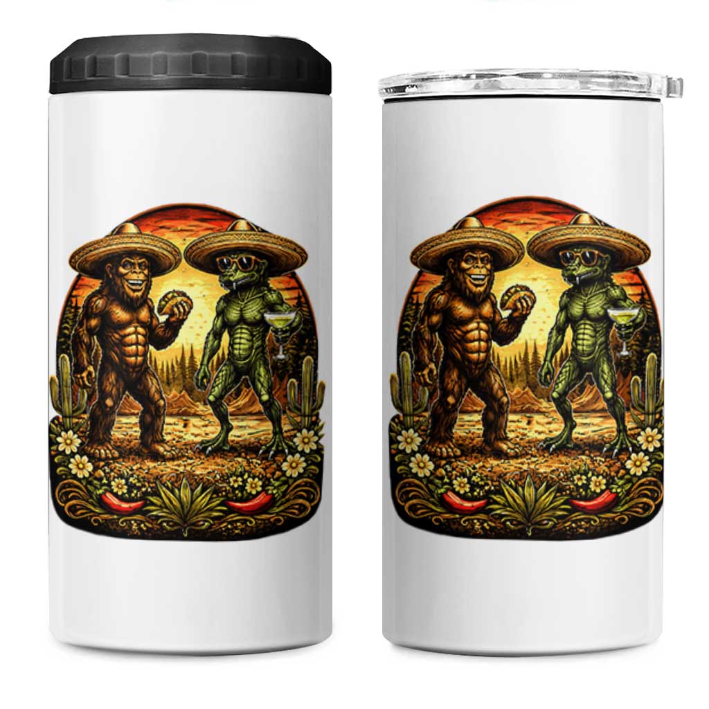 Funny Bigfoot Chupacabra Cinco De Mayo 4 in 1 Can Cooler Tumbler Cryptid Lover Gift