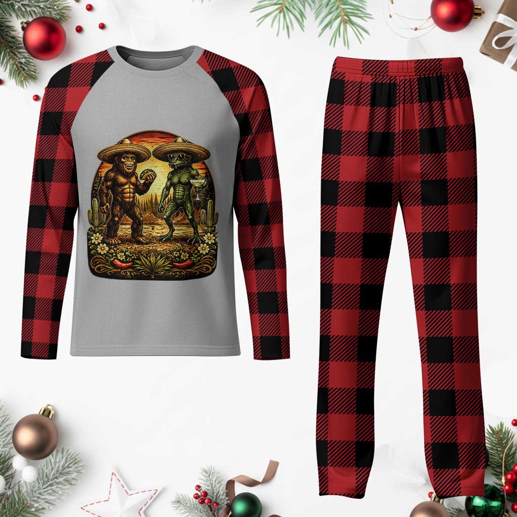 Funny Bigfoot Chupacabra Cinco De Mayo Plaid Pajama Set Cryptid Lover Gift