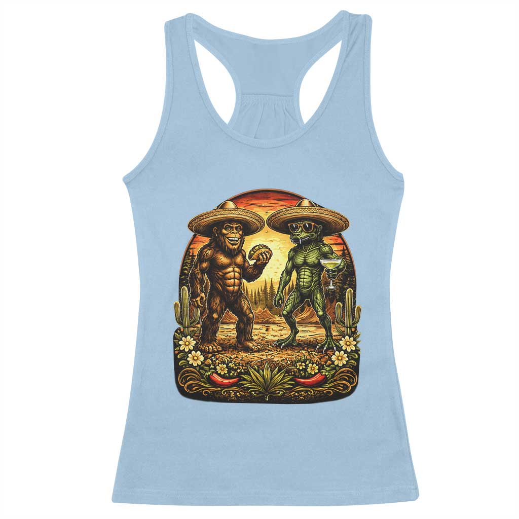 Funny Bigfoot Chupacabra Cinco De Mayo Racerback Tank Top Cryptid Lover Gift