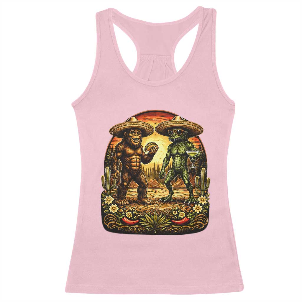Funny Bigfoot Chupacabra Cinco De Mayo Racerback Tank Top Cryptid Lover Gift