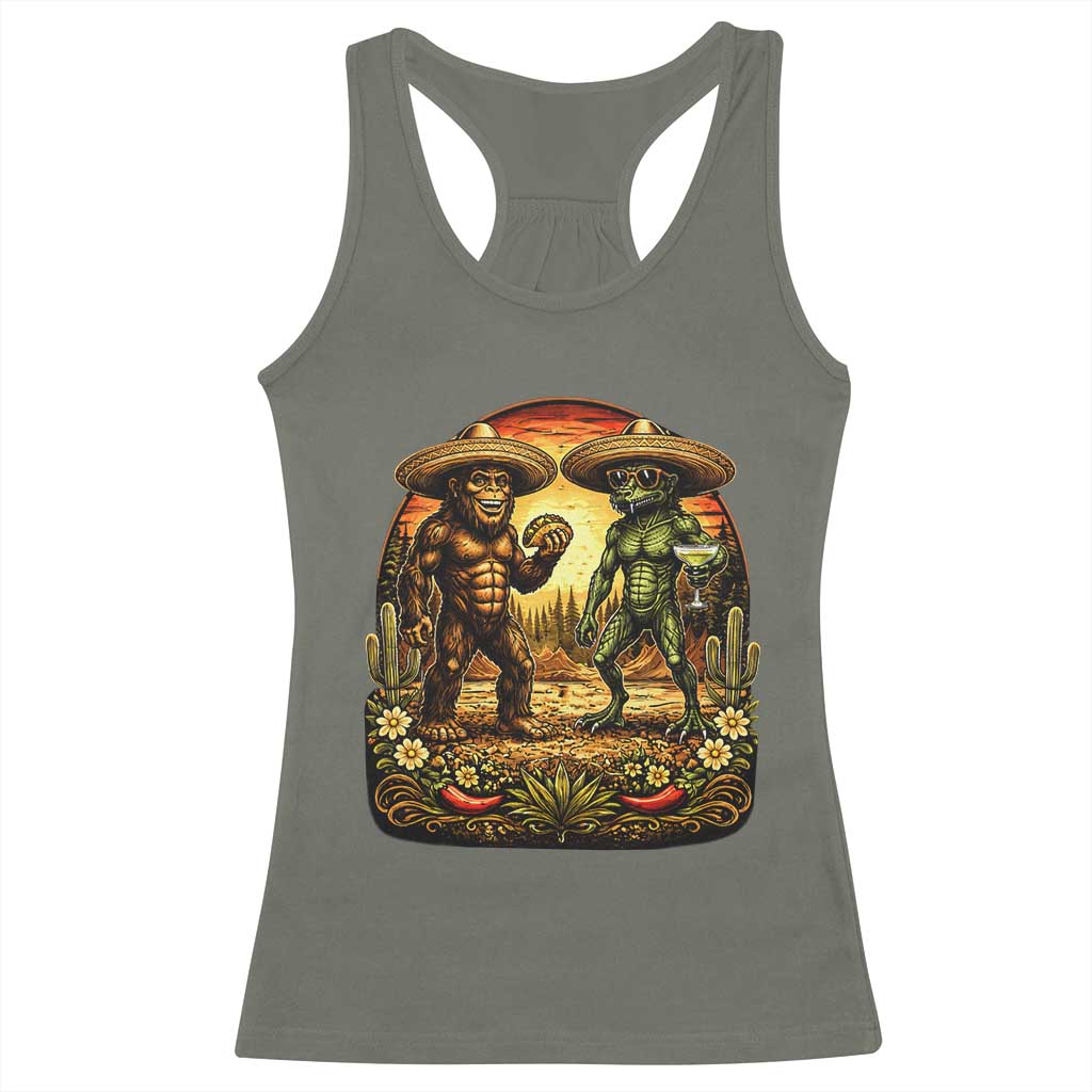 Funny Bigfoot Chupacabra Cinco De Mayo Racerback Tank Top Cryptid Lover Gift