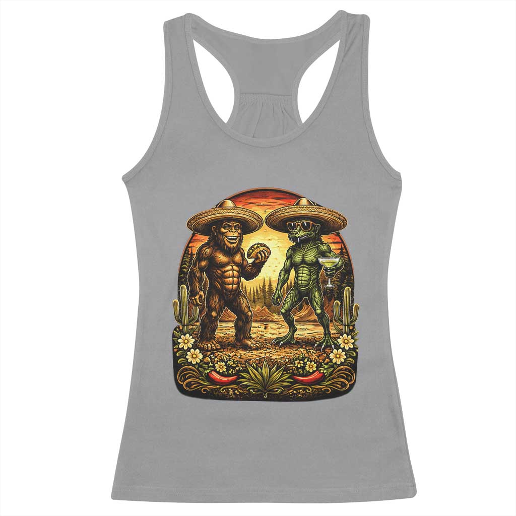 Funny Bigfoot Chupacabra Cinco De Mayo Racerback Tank Top Cryptid Lover Gift