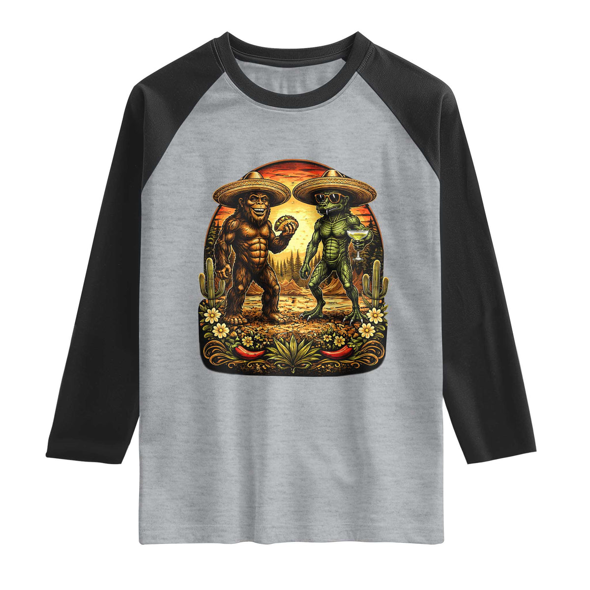 Funny Bigfoot Chupacabra Cinco De Mayo Raglan Shirt Cryptid Lover Gift