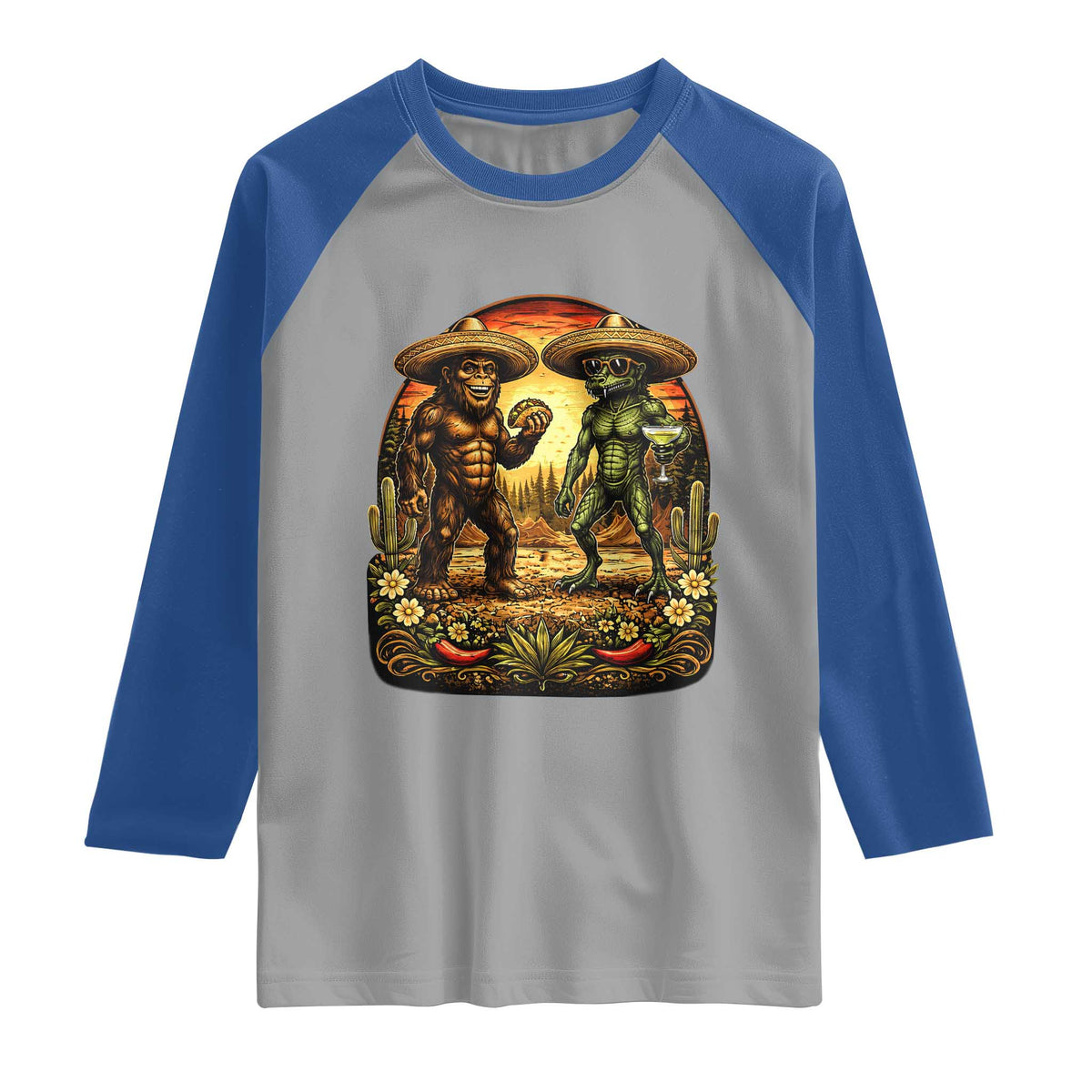 Funny Bigfoot Chupacabra Cinco De Mayo Raglan Shirt Cryptid Lover Gift