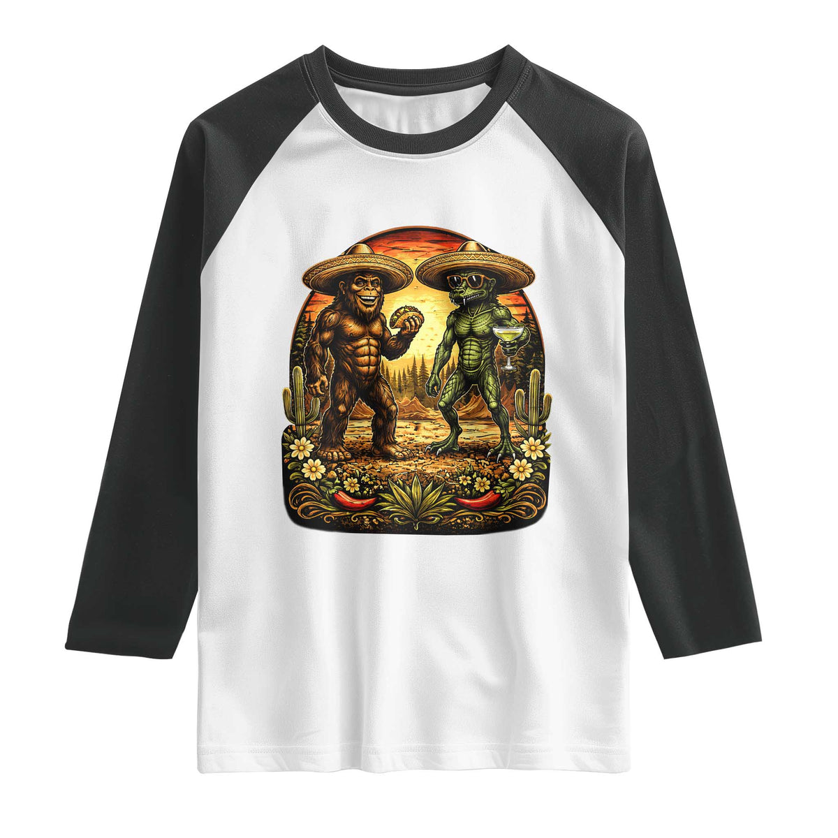 Funny Bigfoot Chupacabra Cinco De Mayo Raglan Shirt Cryptid Lover Gift