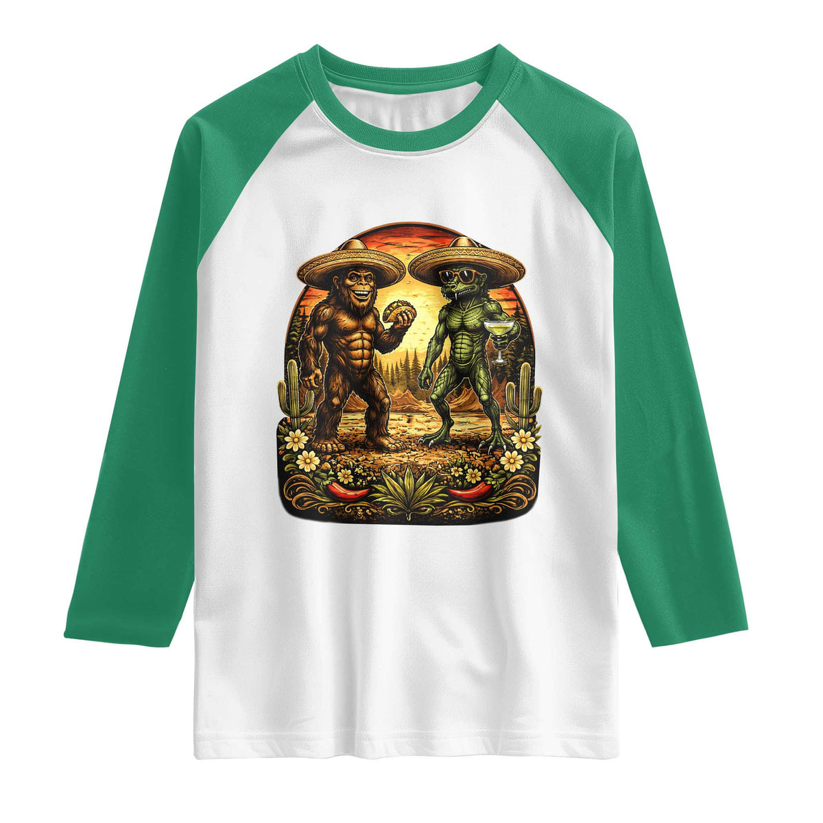 Funny Bigfoot Chupacabra Cinco De Mayo Raglan Shirt Cryptid Lover Gift