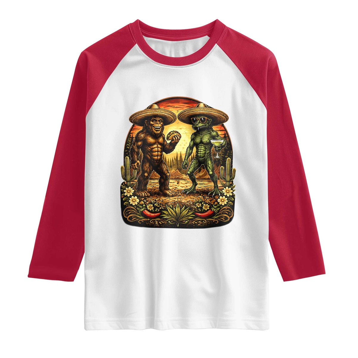 Funny Bigfoot Chupacabra Cinco De Mayo Raglan Shirt Cryptid Lover Gift