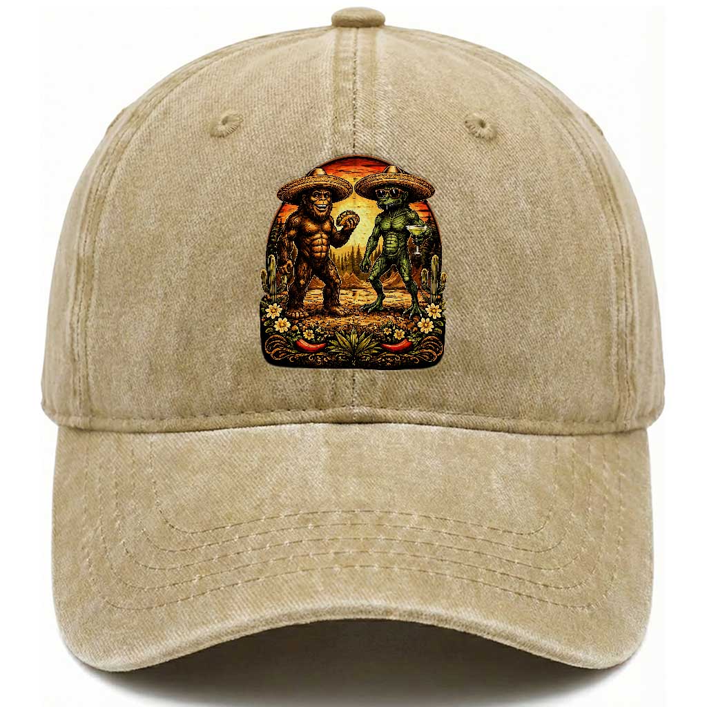 Funny Bigfoot Chupacabra Cinco De Mayo Washed Cotton Baseball Cap Cryptid Lover Gift