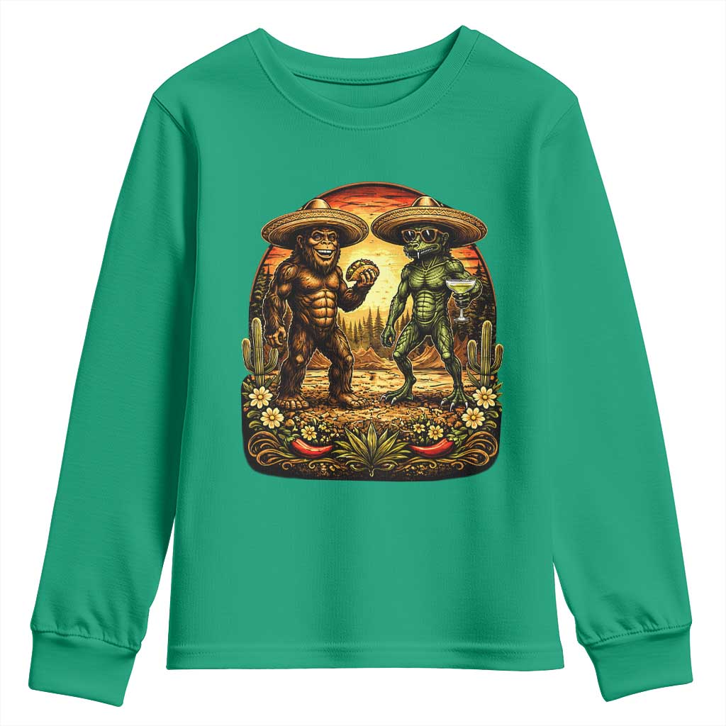 Funny Bigfoot Chupacabra Cinco De Mayo Youth Sweatshirt Cryptid Lover Gift