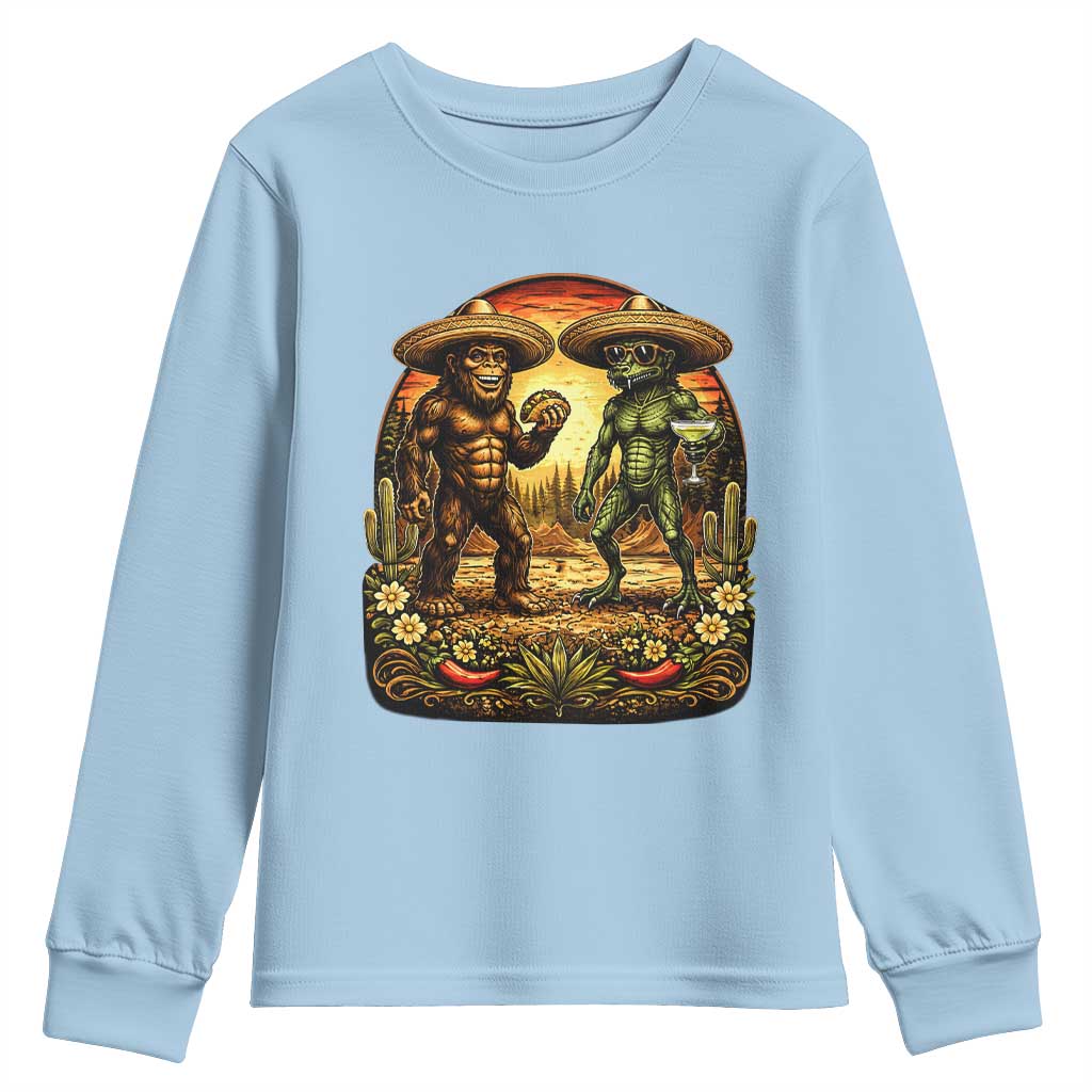 Funny Bigfoot Chupacabra Cinco De Mayo Youth Sweatshirt Cryptid Lover Gift