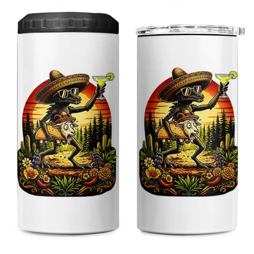 Funny Chupacabra Goat Taco Lover 4 in 1 Can Cooler Tumbler Cinco De Mayo Party Gift