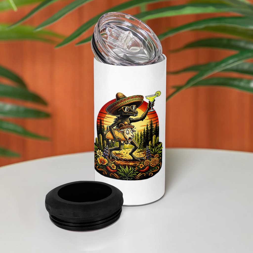 Funny Chupacabra Goat Taco Lover 4 in 1 Can Cooler Tumbler Cinco De Mayo Party Gift