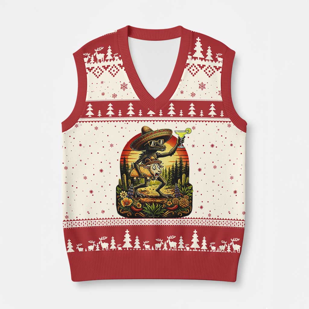 Funny Chupacabra Goat Taco Lover V-Neck Knit Sweater Vest Cinco De Mayo Party Gift