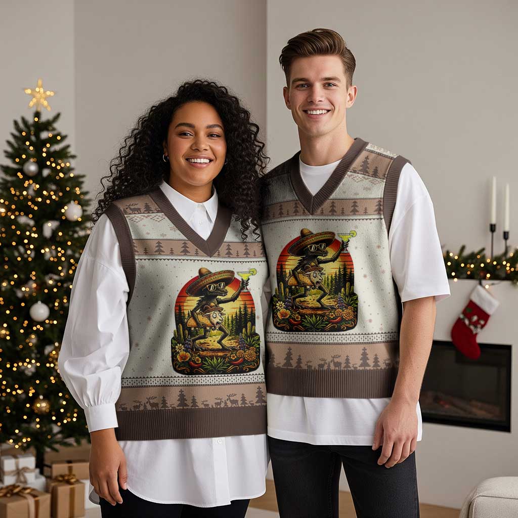 Funny Chupacabra Goat Taco Lover V-Neck Knit Sweater Vest Cinco De Mayo Party Gift
