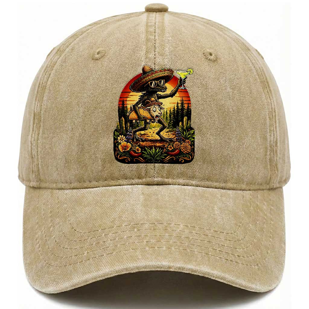 Funny Chupacabra Goat Taco Lover Washed Cotton Baseball Cap Cinco De Mayo Party Gift