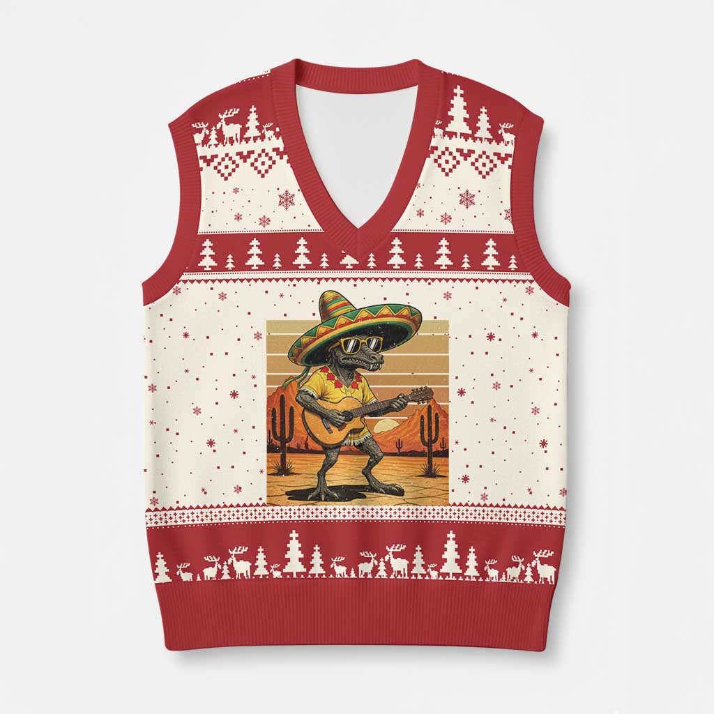Funny Cinco De Mayo Chupacabra V-Neck Knit Sweater Vest Guitar Fiesta Gift