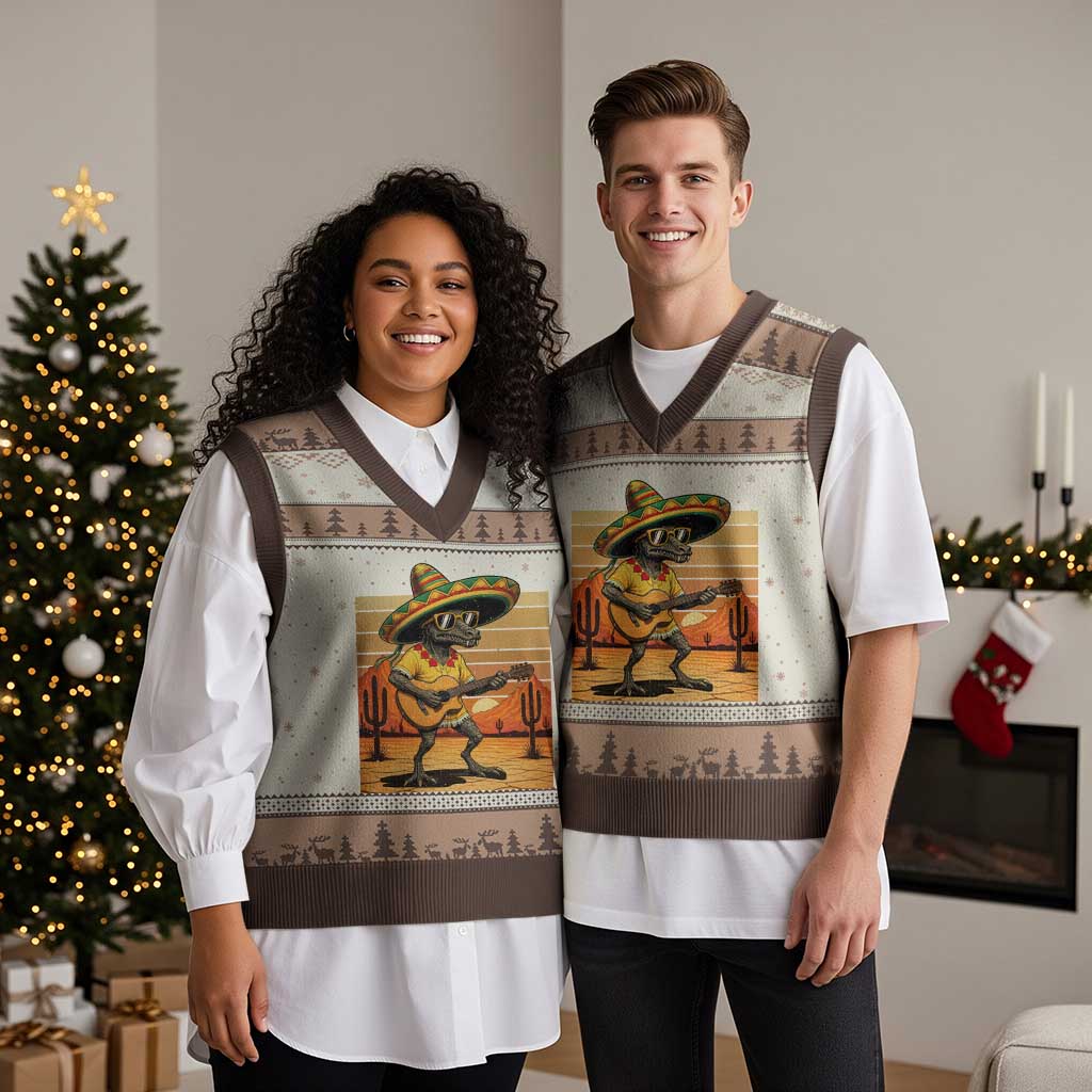 Funny Cinco De Mayo Chupacabra V-Neck Knit Sweater Vest Guitar Fiesta Gift