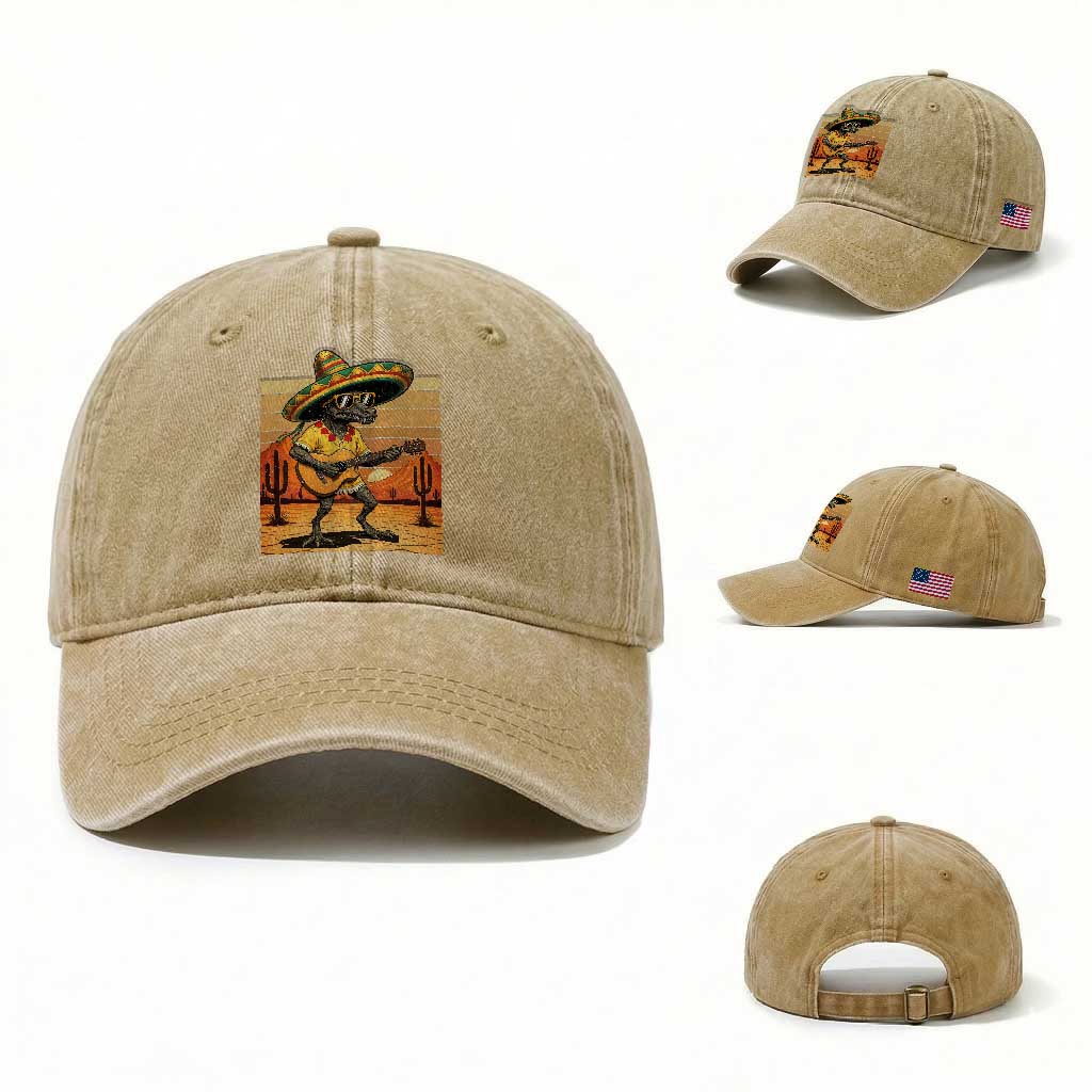 Funny Cinco De Mayo Chupacabra Washed Cotton Baseball Cap Guitar Fiesta Gift