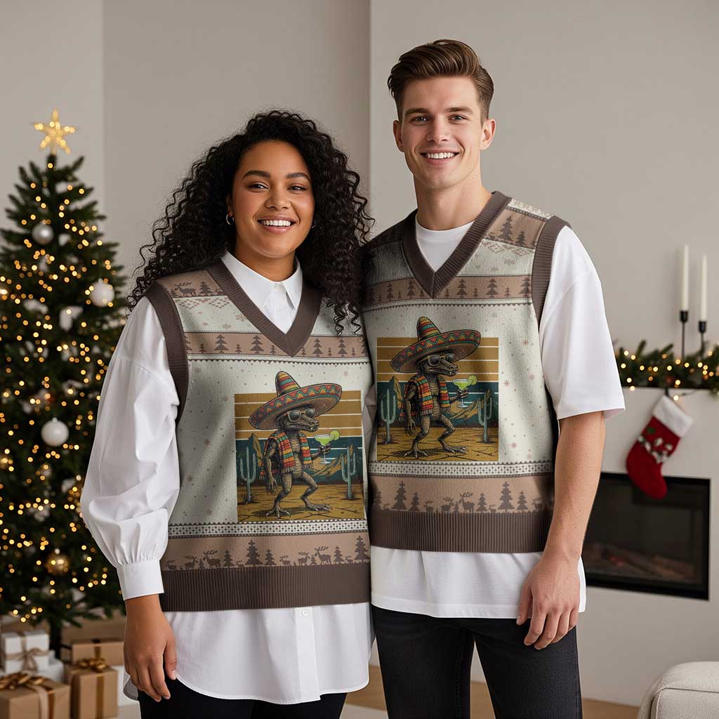 Funny Chupacabra Fiesta V-Neck Knit Sweater Vest Cinco De Mayo Gift