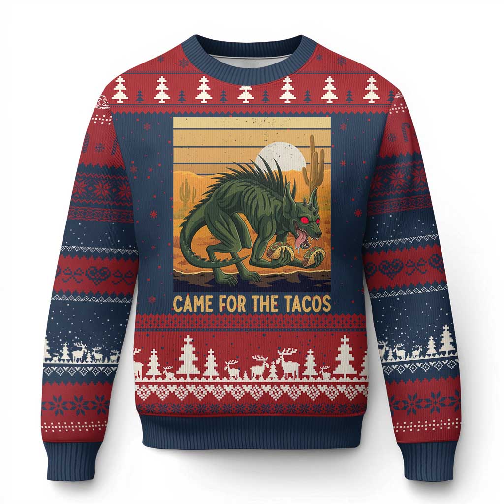 Funny Chupacabra Taco Lover Ugly Christmas Sweater Came For The Tacos