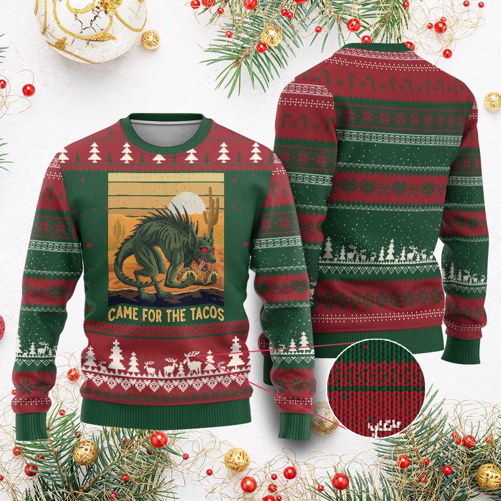 Funny Chupacabra Taco Lover Ugly Christmas Sweater Came For The Tacos