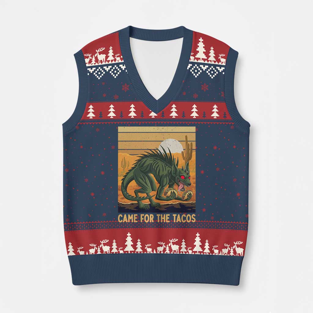Funny Chupacabra Taco Lover V-Neck Knit Sweater Vest Came For The Tacos