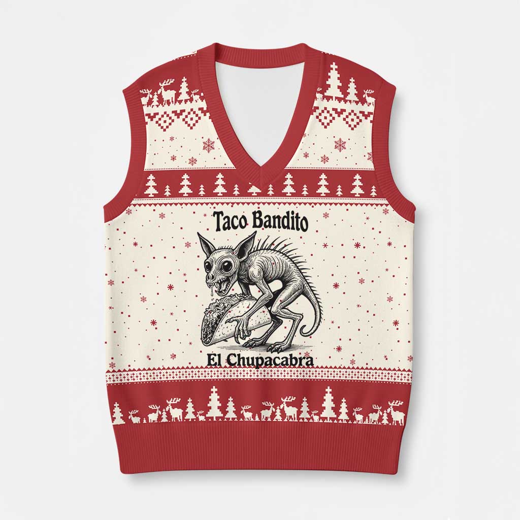 Funny Chupacabra Taco Bandito V-Neck Knit Sweater Vest Gift For Mexican Food Fan