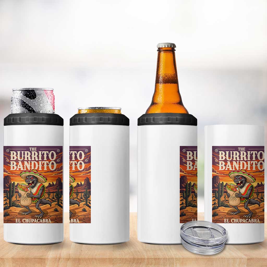Funny El Chupacabra Burrito Bandito 4 in 1 Can Cooler Tumbler Cinco De Mayo Gift