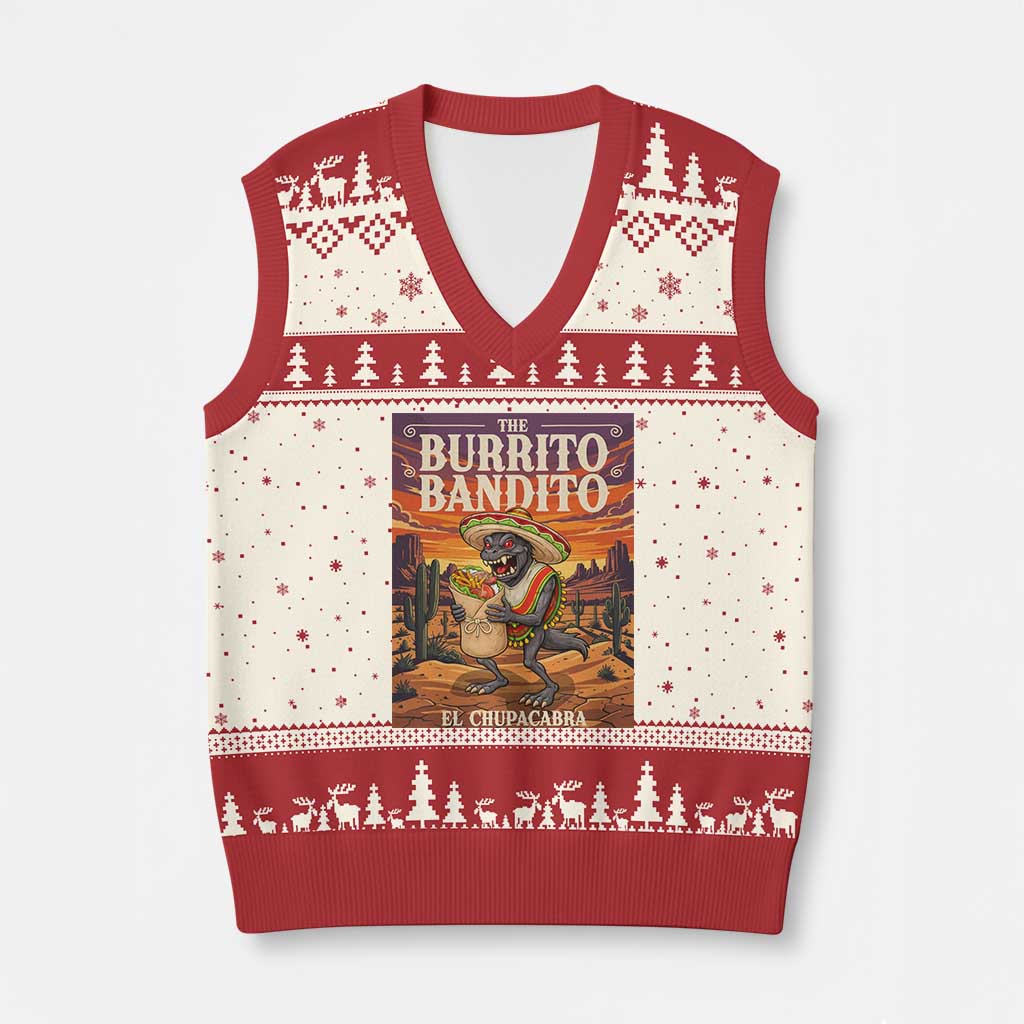 Funny El Chupacabra Burrito Bandito V-Neck Knit Sweater Vest Cinco De Mayo Gift