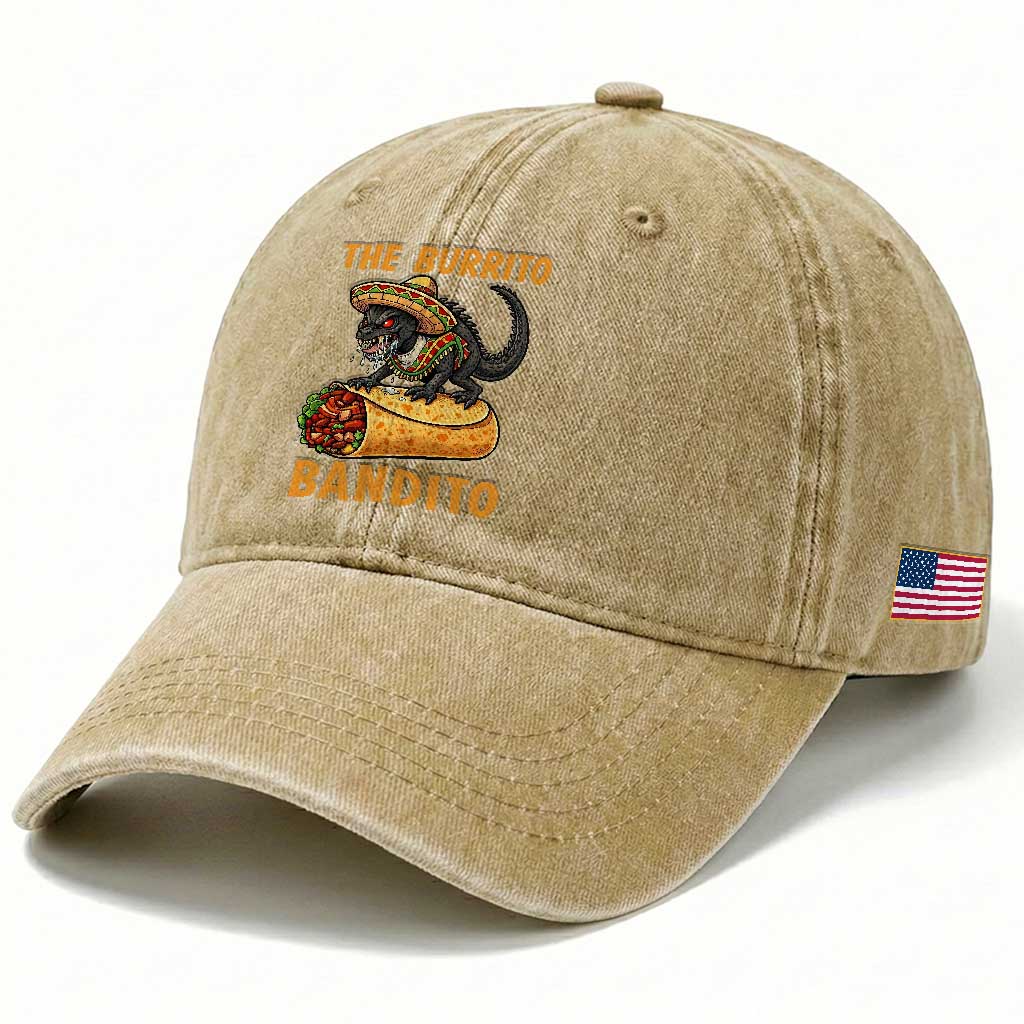 Funny Cinco De Mayo Chupacabra Washed Cotton Baseball Cap The Burrito Bandito
