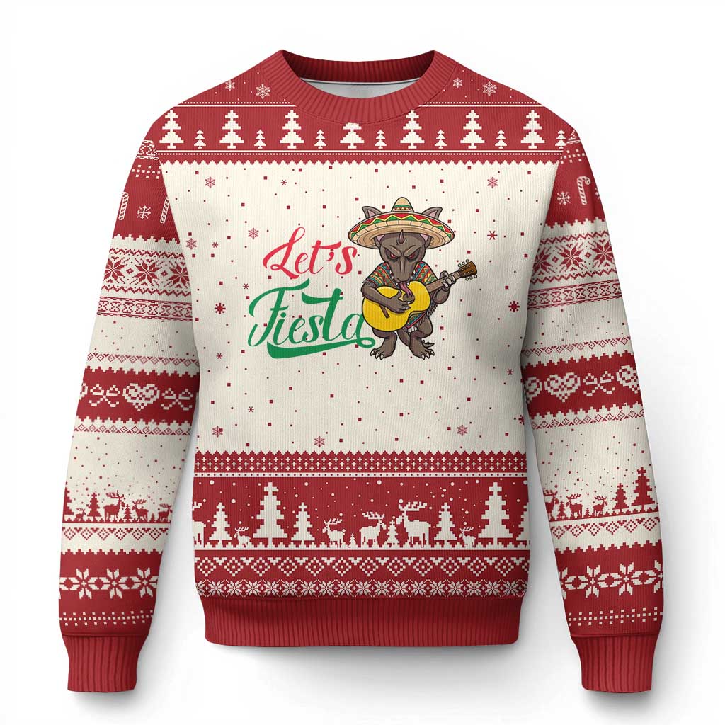 Funny Cinco De Mayo Chupacabra Ugly Christmas Sweater Lets Fiesta