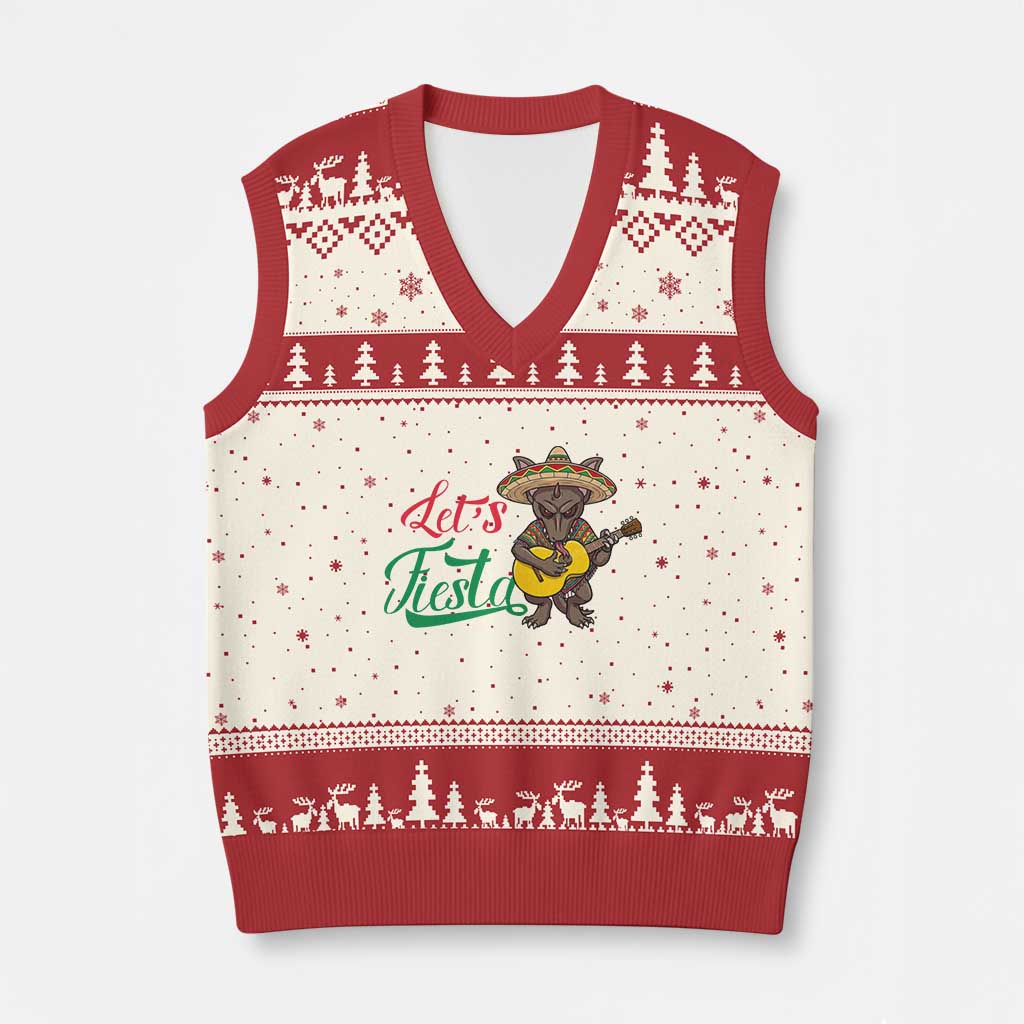 Funny Cinco De Mayo Chupacabra V-Neck Knit Sweater Vest Lets Fiesta