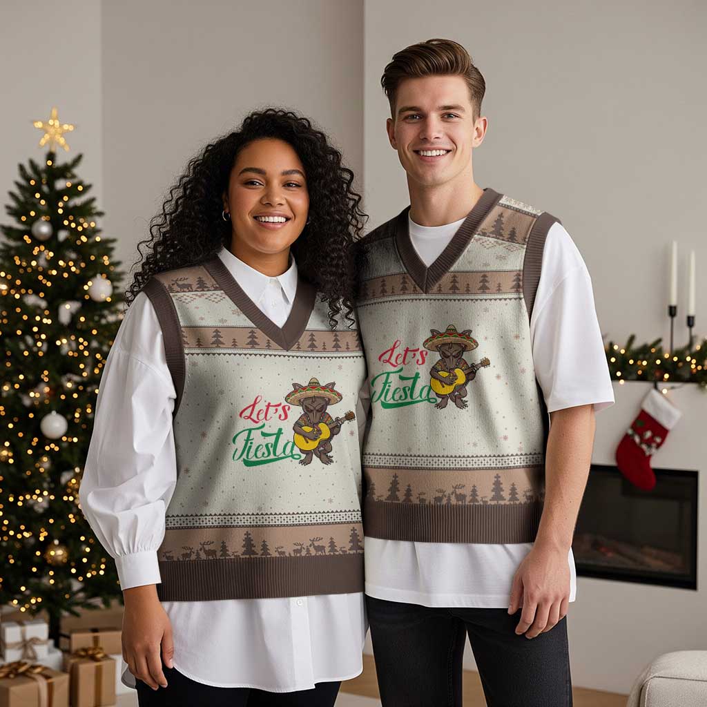 Funny Cinco De Mayo Chupacabra V-Neck Knit Sweater Vest Lets Fiesta