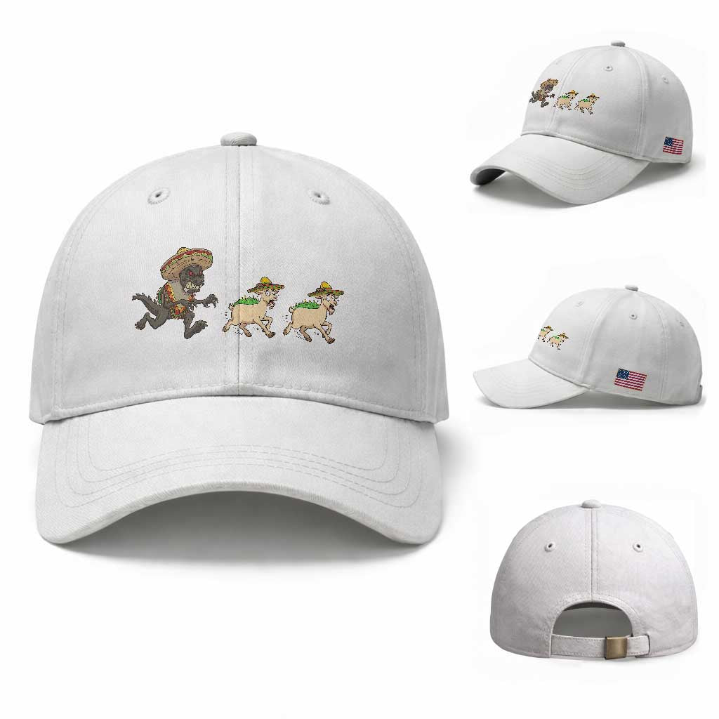 Funny Mexican Fiesta Gift Baseball Cap Chupacabra Chasing Taco Goat