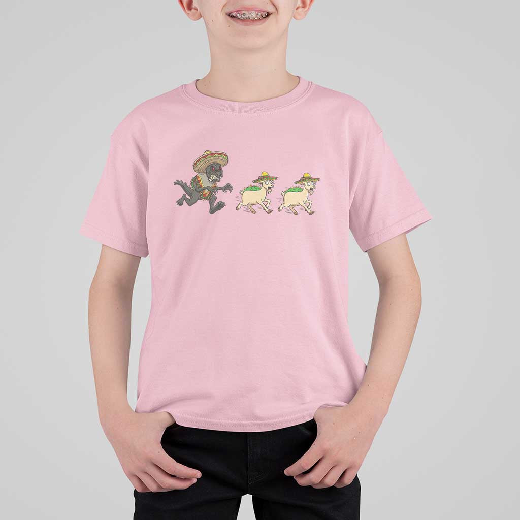 Funny Mexican Fiesta Gift T Shirt For Kid Chupacabra Chasing Taco Goat