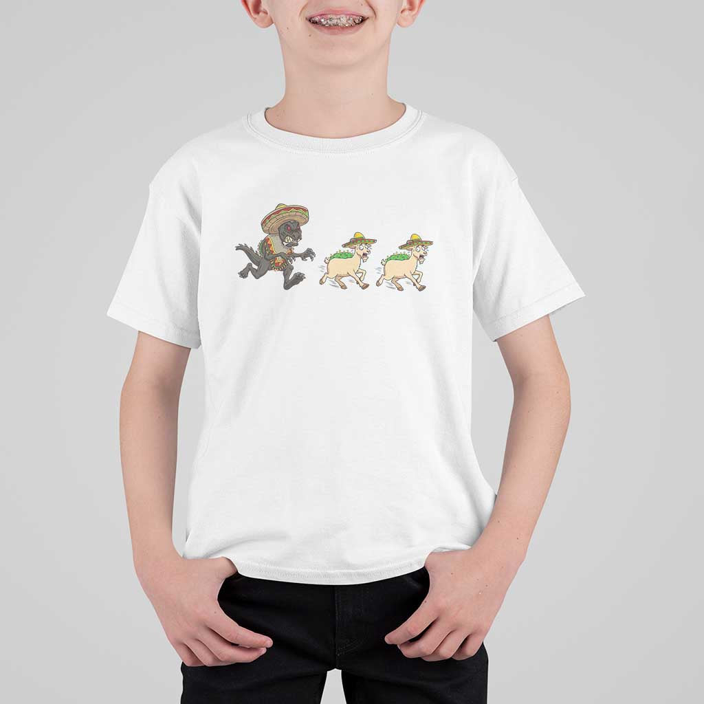 Funny Mexican Fiesta Gift T Shirt For Kid Chupacabra Chasing Taco Goat