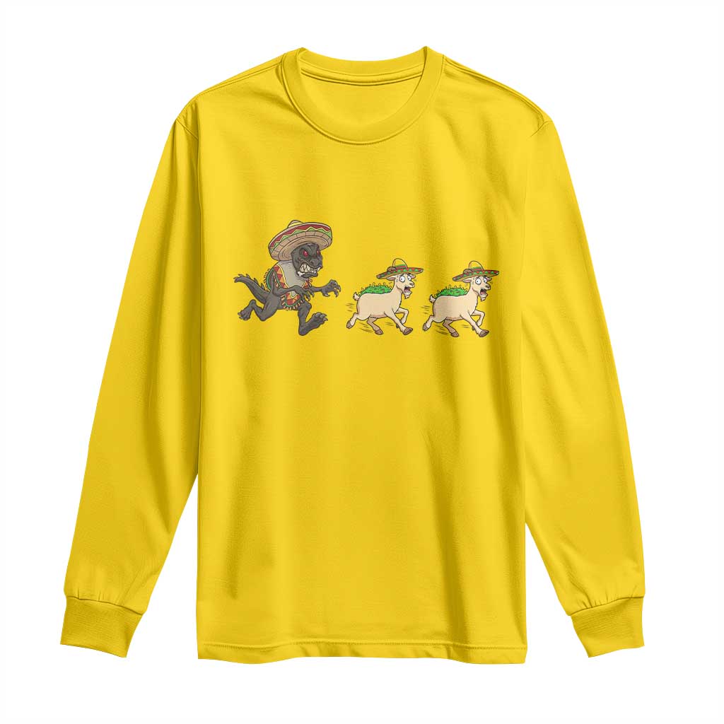 Funny Mexican Fiesta Gift Long Sleeve Shirt Chupacabra Chasing Taco Goat