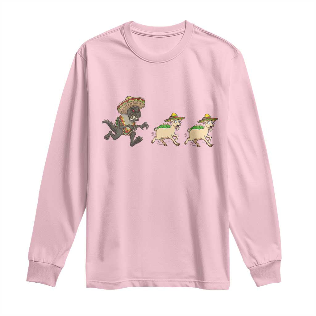 Funny Mexican Fiesta Gift Long Sleeve Shirt Chupacabra Chasing Taco Goat