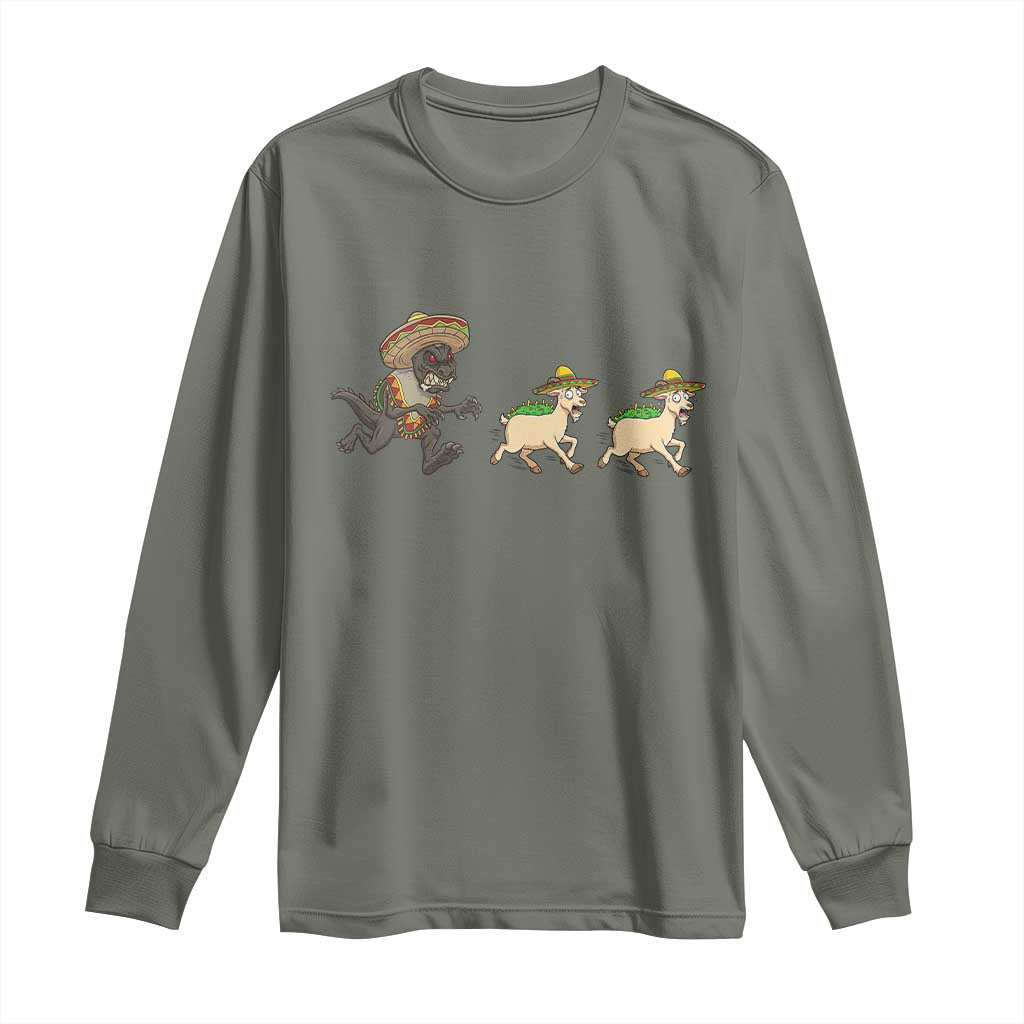 Funny Mexican Fiesta Gift Long Sleeve Shirt Chupacabra Chasing Taco Goat