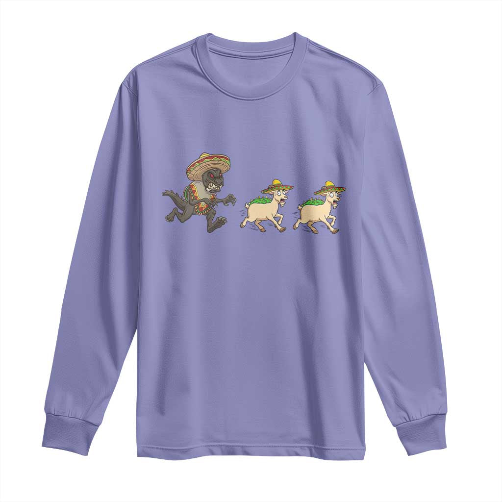 Funny Mexican Fiesta Gift Long Sleeve Shirt Chupacabra Chasing Taco Goat