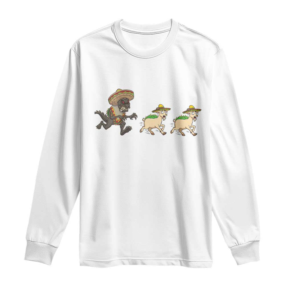 Funny Mexican Fiesta Gift Long Sleeve Shirt Chupacabra Chasing Taco Goat