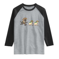 Funny Mexican Fiesta Gift Raglan Shirt Chupacabra Chasing Taco Goat