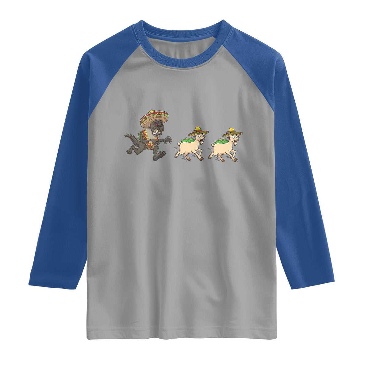 Funny Mexican Fiesta Gift Raglan Shirt Chupacabra Chasing Taco Goat