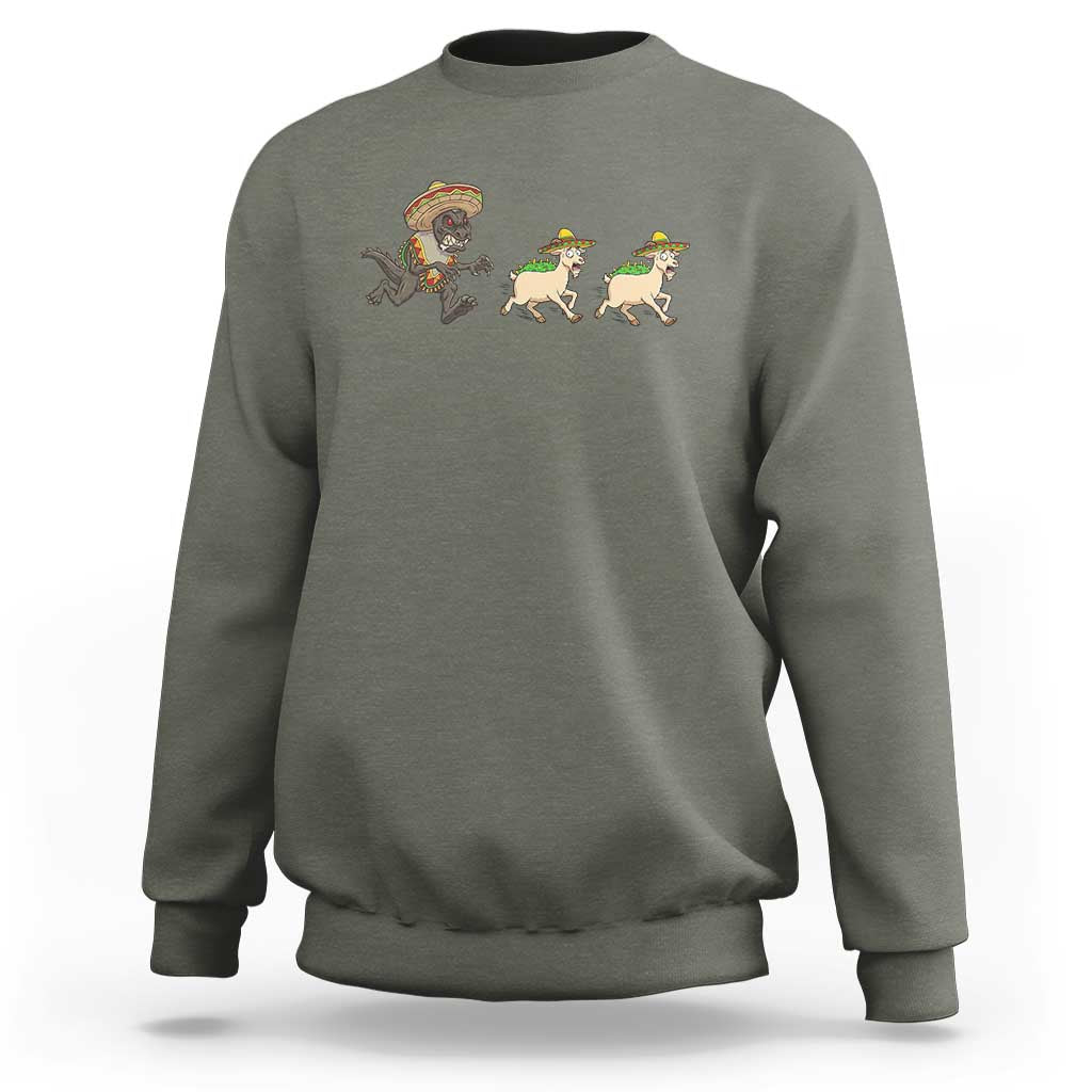 Funny Mexican Fiesta Gift Sweatshirt Chupacabra Chasing Taco Goat