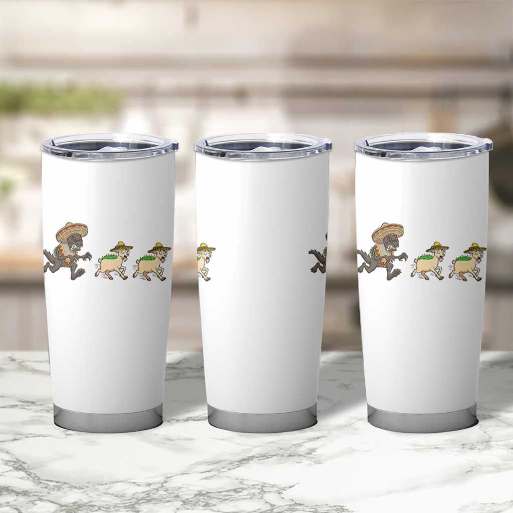 Funny Mexican Fiesta Gift Tumbler Cup Chupacabra Chasing Taco Goat